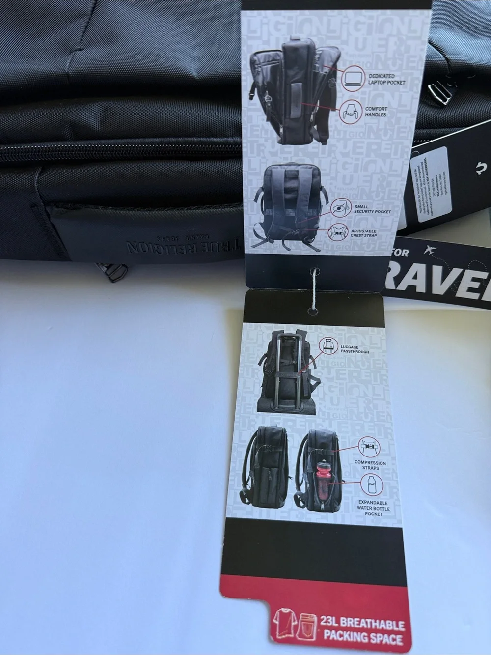 True Religion Black Travel Backpack with Subtle Logo
